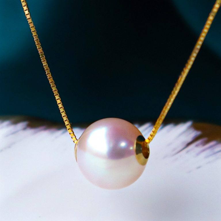 天然海水路路通日本akoya珍珠項(xiàng)鏈吊墜18K金單顆鎖骨女