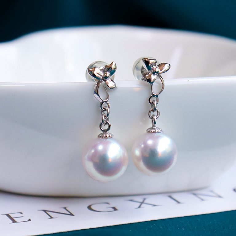 進(jìn)口日本akoya珍珠耳釘耳環(huán)女18K金天然海水真多麻耳飾