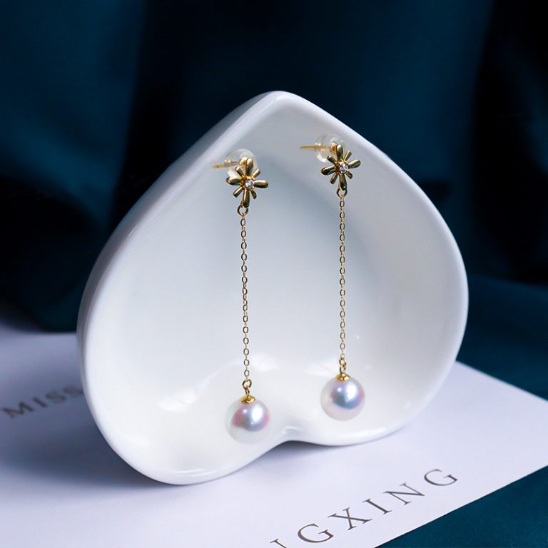 天然海水日本akoya珍珠耳線耳環(huán)女18k金長(zhǎng)款正圓耳釘