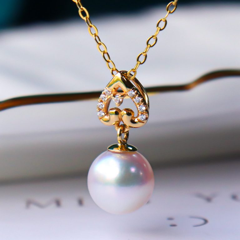 正圓強光天然海水日本Akoya珍珠單顆吊墜 18K金鎖骨鏈女