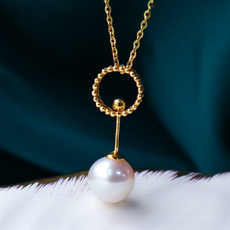 AKOYA天然海水珍珠吊墜 18K金 正圓強光鎖骨鏈簡約吊墜